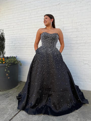 Black Sweetheart Long Prom Dresses With Beads Satin Evening Dresses SKL002|Selinadress