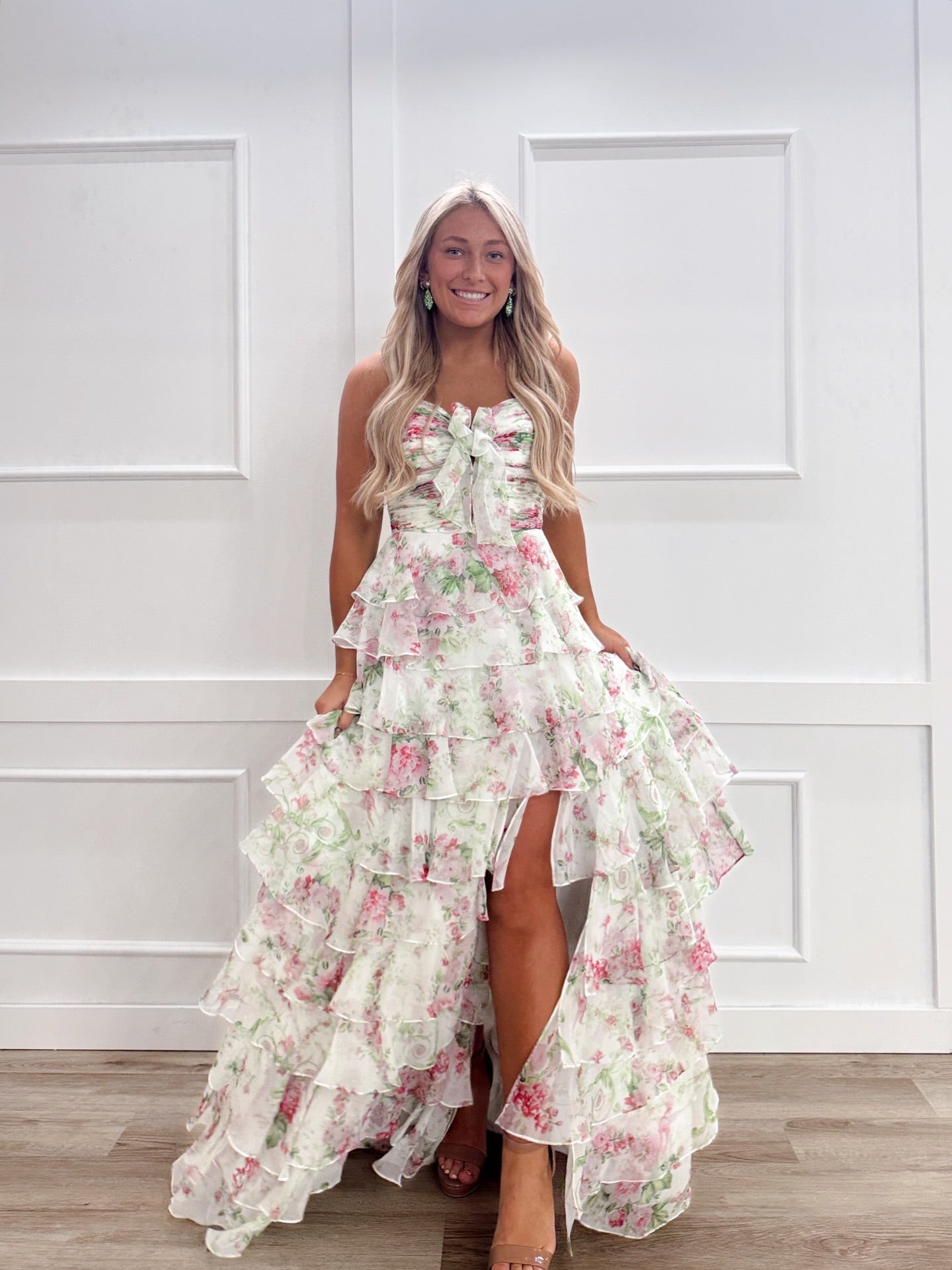 A-line Sweetheart Floral Prom Dresses With Bow Elegant Evening Dresses SELINADRESS A-line Sweetheart Floral Prom Dresses With Bow Elegant Evening Dresses SELINADRESS