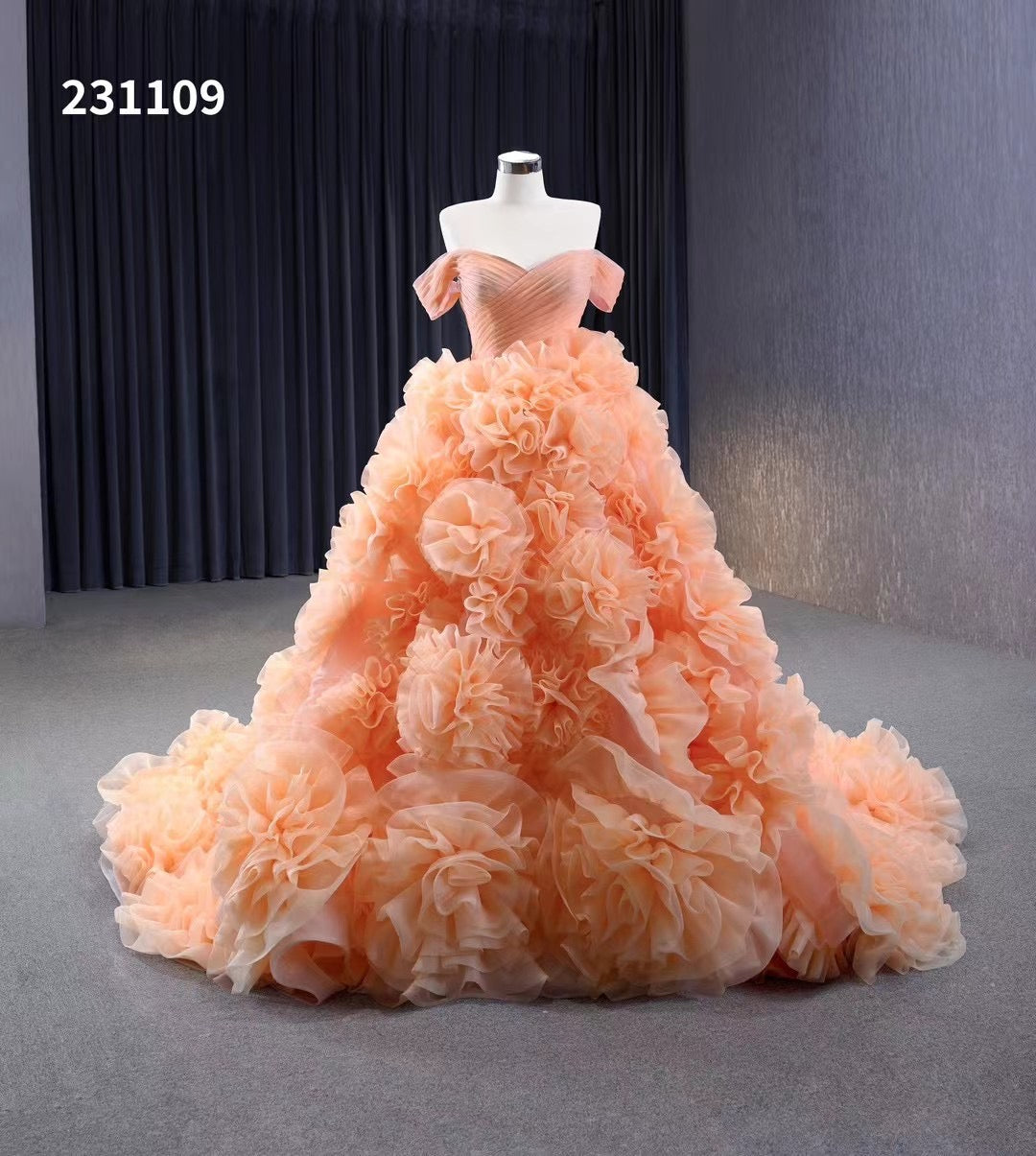 Orange Ruffles Tiered Sweet 16 Ball Gowns Off the Shoulder Pagaent Dresses Quinceanera Dress 231109|Selinadress