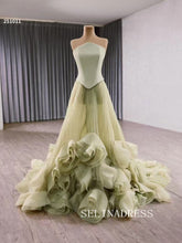 Strapless Sage Tulle Wedding Dresses Elegant Prom Dress with Ruffles 251011|Selinadress