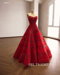 Glamorous Red Sequined Evening Gown with Sweetheart Neckline Quincess Dresses 251017|Selinadress