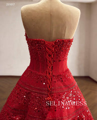 Glamorous Red Sequined Evening Gown with Sweetheart Neckline Quincess Dresses 251017|Selinadress