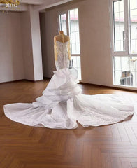 Luxury White Mermaid Wedding Dress With Long Sleeve& Rhinestone Bridal Gowns 251152|Selinadress