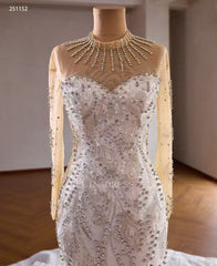 Luxury White Mermaid Wedding Dress With Long Sleeve& Rhinestone Bridal Gowns 251152|Selinadress