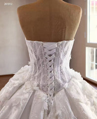 White Ball Gown Wedding Dresses With Long Sleeve &3D Floral Wedding Gown 261012|Selinadress