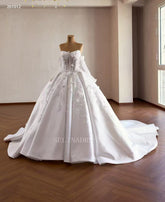 White Ball Gown Wedding Dresses With Long Sleeve &3D Floral Wedding Gown 261012|Selinadress