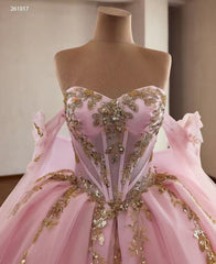 Pink Sweetheart Luxury Ball Gown Prom Dress With Applique Quincess Evening Gowns 261017|Selinadress