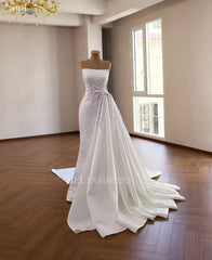 Luxury White Mermaid Satin Wedding Dress With Strapless & Rhinestone Bridal Gowns 2511021|Selinadress