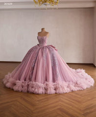 Pink Sweetheart Luxury Ball Gown Prom Dress With Sequins Quincess Evening Gowns 261029|Selinadress
