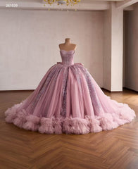 Pink Sweetheart Luxury Ball Gown Prom Dress With Sequins Quincess Evening Gowns 261029|Selinadress