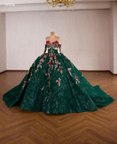 Dark Green Luxury Ball Gown Prom Dress With Red Floral Lace Quincess Evening Gowns 261038|Selinadress