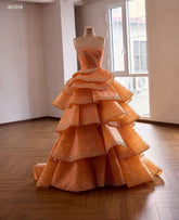 Luxury Orange Tiered Ball Gown Prom Dress With Rhinestone &Beads Quincess Evening Gowns 261039|Selinadress