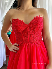 A-Line Red Sweetheart Corset Ruffle Prom Dress lpk567|Selinadress