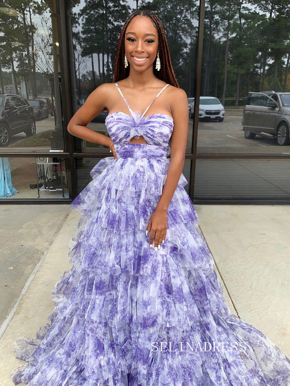 A-line Ball Gown Straps Print Floral Long Prom Dress Evening Gowns lpk912-B|Selinadress