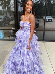 A-line Ball Gown Straps Print Floral Long Prom Dress Evening Gowns lpk912-B|Selinadress