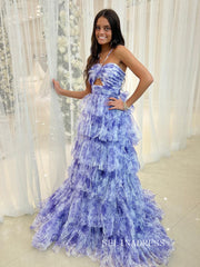 A-line Ball Gown Straps Print Floral Long Prom Dress Evening Gowns lpk912-B|Selinadress