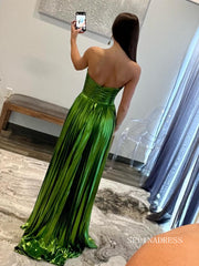 A-line Sleeveless Floor-Length Metallic Prom Dress with Pleated Split lpk806|Selinadress