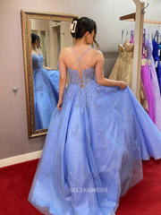 A-line Spaghetti Straps Sparkly Beaded Long Prom Dress sew1054|Selinadress