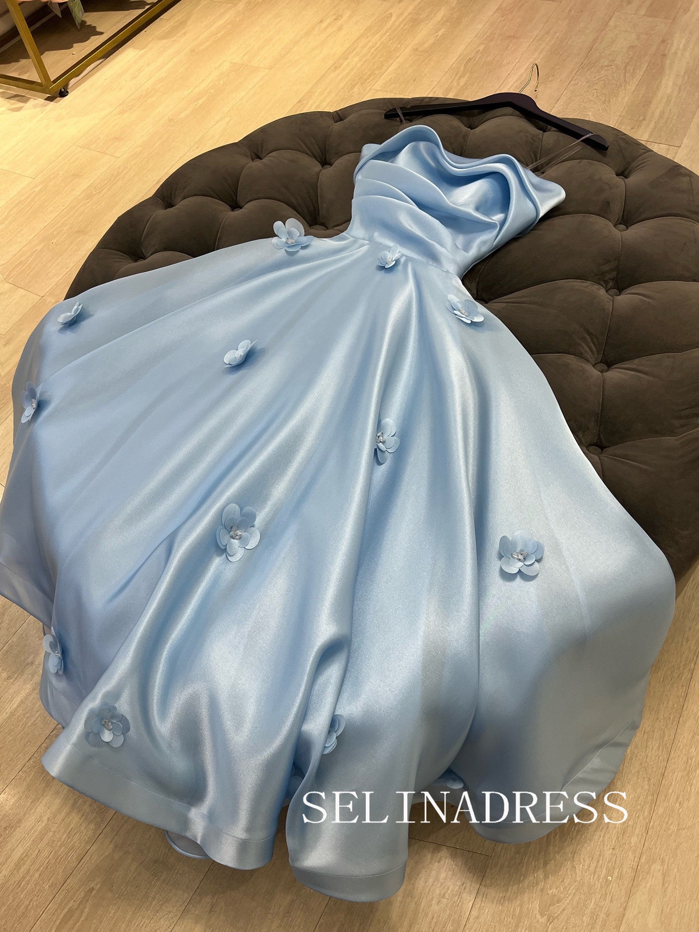 A-line Strapless Long Prom Dress Light Sky Blue Evening Dresses REN019|Selinadress