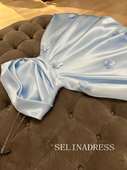 A-line Strapless Long Prom Dress Light Sky Blue Evening Dresses REN019|Selinadress