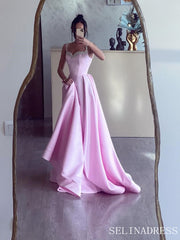 A-line Straps Pink Beaded Long Prom Dress SEW1124|Selinadress