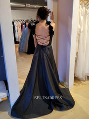 A-line Straps Red Satin Prom Dress With Slit lpk590|Selinadress