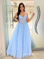 A-line Sweetheart Yellow Lace Ruffles Cheap Prom Dresses lpk903|Selinadress