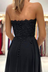 A-line Sweetheart Black Lace Beaded Long Prom Dress With Split SEW12009