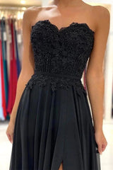 A-line Sweetheart Black Lace Beaded Long Prom Dress With Split SEW12009|Selinadress