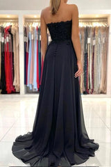 A-line Sweetheart Black Lace Beaded Long Prom Dress With Split SEW12009|Selinadress
