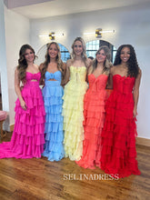 A-line Sweetheart Chiffon Yellow Long Prom Dress With Slit SED0026|Selinadress