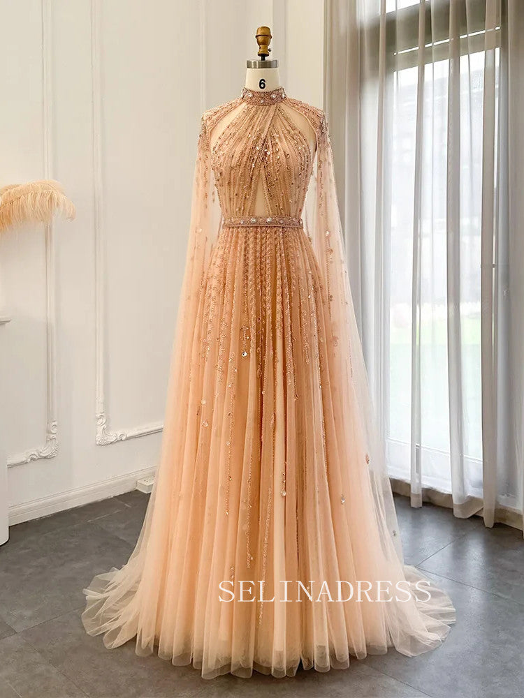 Luxury Dubai Evening Dresses Long Sleeves Beaded Wedding Party Gowns For Women ALI003|Selinadress