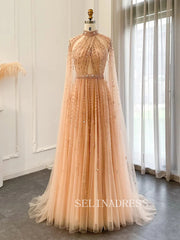 Luxury Dubai Evening Dresses Long Sleeves Beaded Wedding Party Gowns For Women ALI003|Selinadress