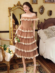 Off-the-shoulder Tea Length Prom Dress Mint Layered Lace Homecoming Dresses #ANN011|Selinadress