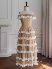 Off-the-shoulder Tea Length Prom Dress Mint Layered Lace Homecoming Dresses #ANN011|Selinadress