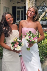 Casual Satin Fitted Strapless Party Prom Dress With Train lck013