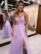 Chic Charming Spaghetti Straps Lilac Prom Dresses With Silt Evening Dress lpk525|Selinadress