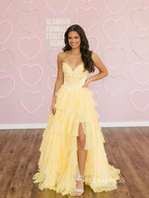 Chic Light Yellow Long Prom Dresses With Ruffles Elegant Evening Gowns SEA030|Selinadress