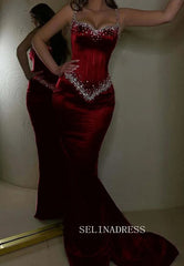 Chic Black Mermaid Elegant Long Prom Dresses Beaded Evening Dress sew03344|Selinadress