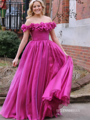 Cute A-line Off-the-shoulder Tulle Magenta Long Prom Dress lpk570|Selinadress