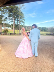 A-Line Empire-Waist Pink Strapless Long Prom Dress with Pearls lpk250|Selinadress