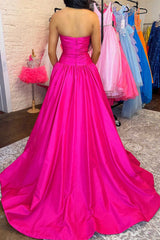 A-Line Strapless Fuchsia Beaded Long Prom Dresss lck00