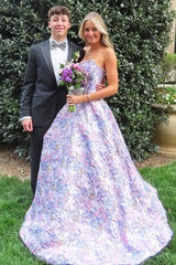 Fashion Satin A-Line Strapless Floral Formal Party Prom Dress lck015