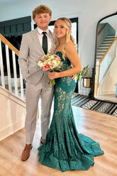 Mermaid Green Lace V-Neck Strapless Empire Party Prom Dress lck014