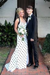 Halter Sweetheart Mermaid Satin Polka Dots Party Prom Dress lck016