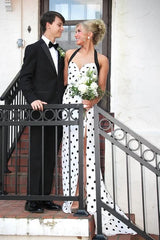 Halter Sweetheart Mermaid Satin Polka Dots Party Prom Dress lck016