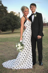 Halter Sweetheart Mermaid Satin Polka Dots Party Prom Dress lck016