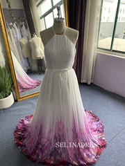 A-line V neck Beautiful Flower Long Prrom Dresses Gorgeous Evening Dresses JKW204|Selinadress