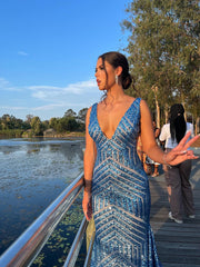 Mermaid Deep V neck Sparkly long Prom Dress Sequins Formal Dresses KPY020|Selinadress