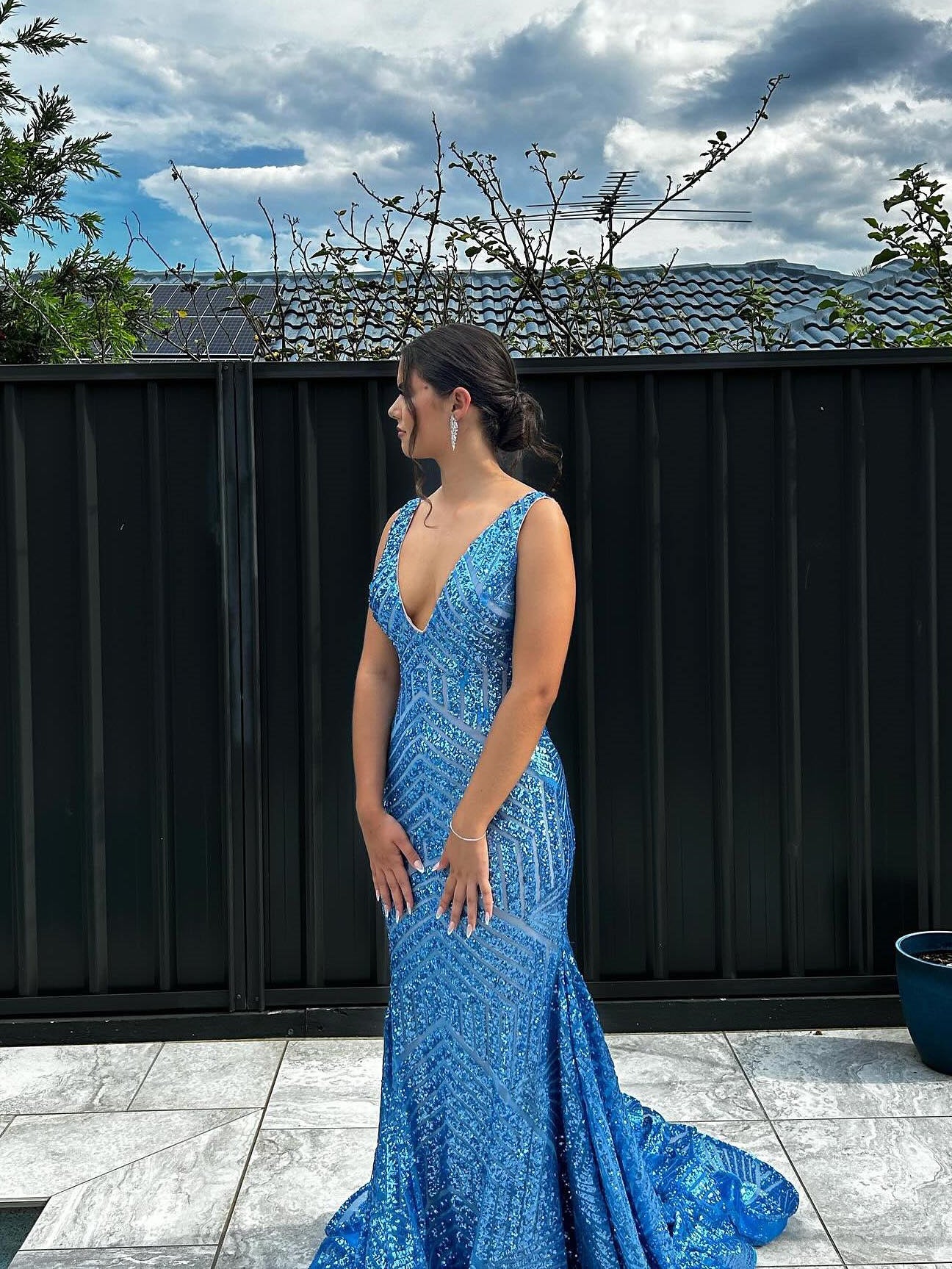 Mermaid Deep V neck Sparkly long Prom Dress Sequins Formal Dresses KPY020|Selinadress